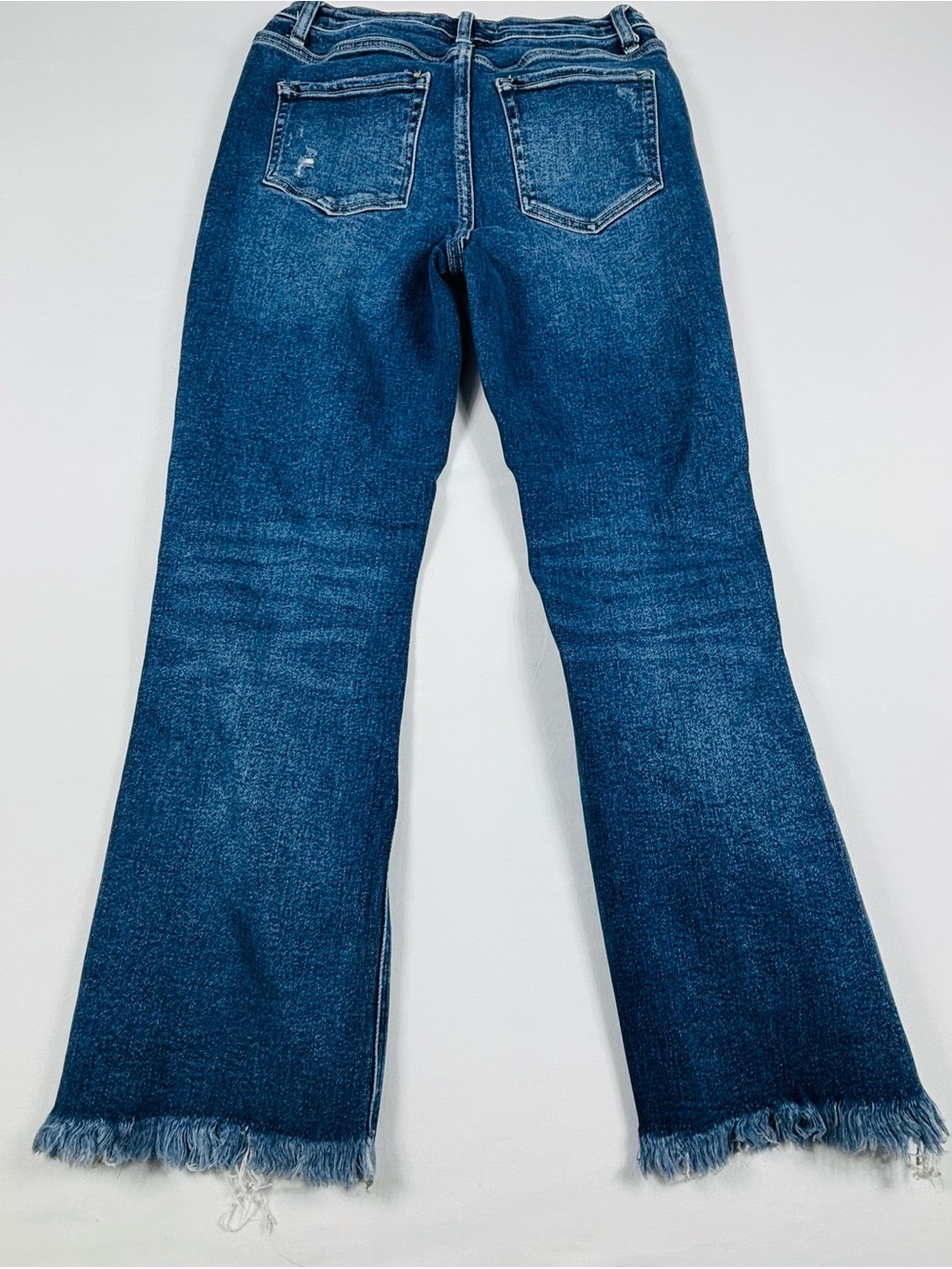 Dark Blue Distressed Women's Flare Jeans W703 - Picture 2 of 8